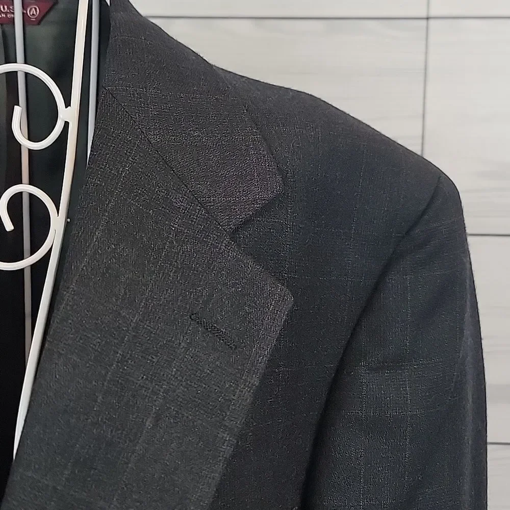 Burt Pulitzer Collection Suit Jacket - Dark Slate Grey Checkered Mens Size 42R